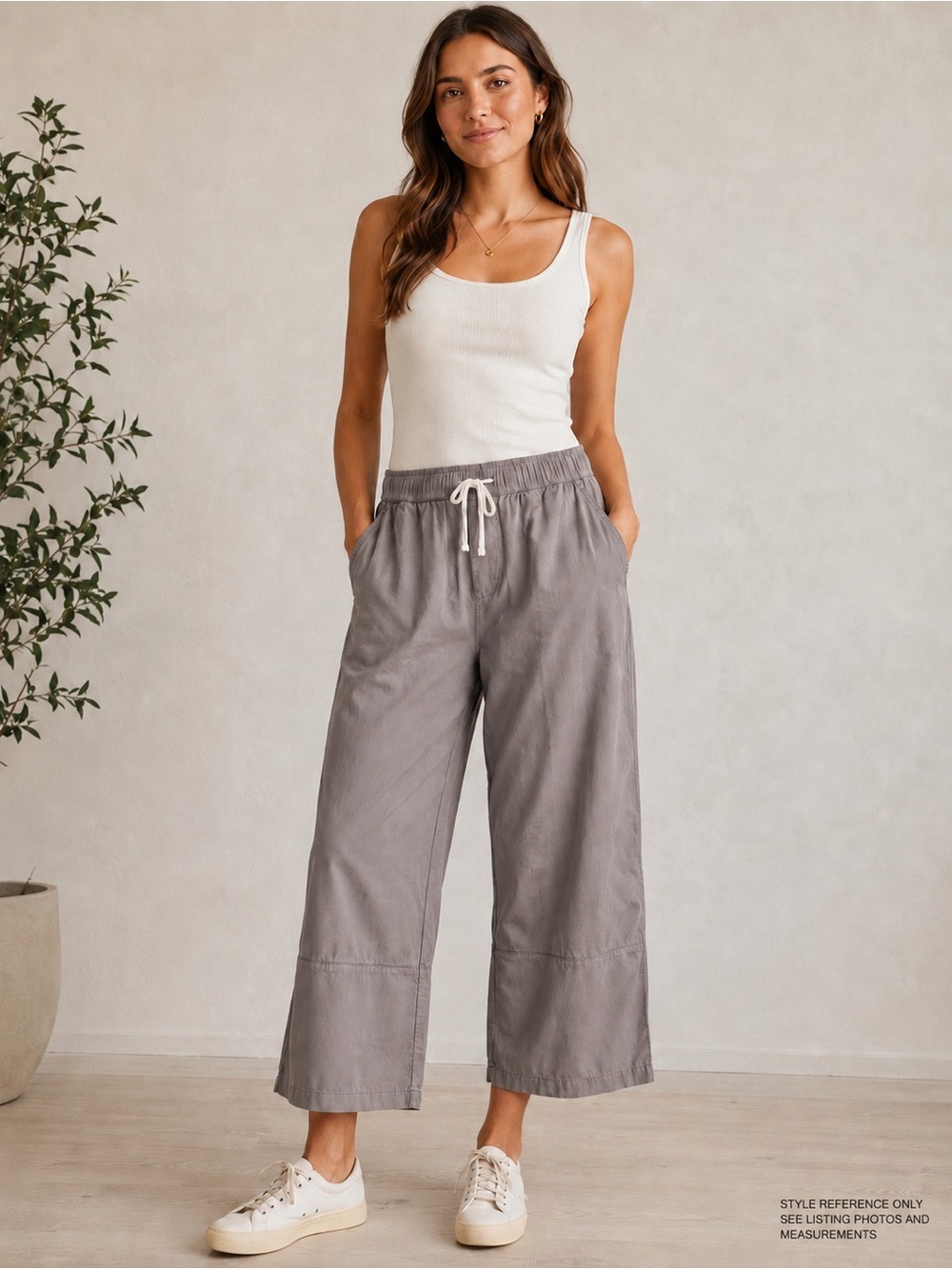 Pact Daily Twill Crop Pants Taupe Organic Cotton Wide Leg L